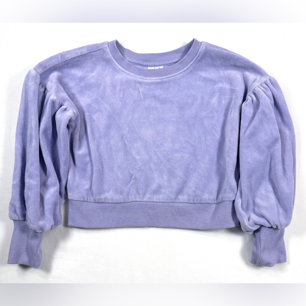 JANIE AND JACK Girls Velour‎ Sweatshirt 6 Purple Puff Sleeve Soft Cozy Elegant